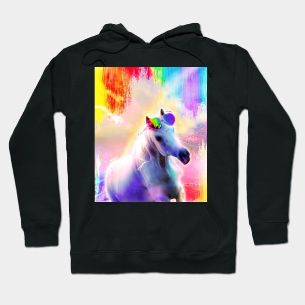 Rainbow Horse Wearing Love Heart Glasses Hoodie by Random Galaxy